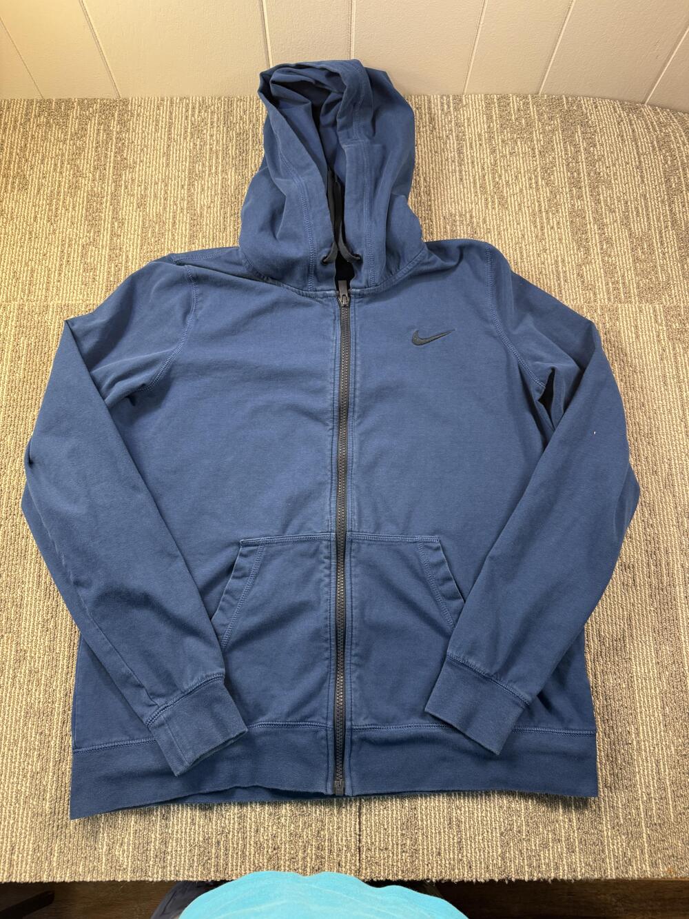 Nike Hoodie Mens XL Blue Full Zip Sweatshirt Swoosh Logo Pockets Casual